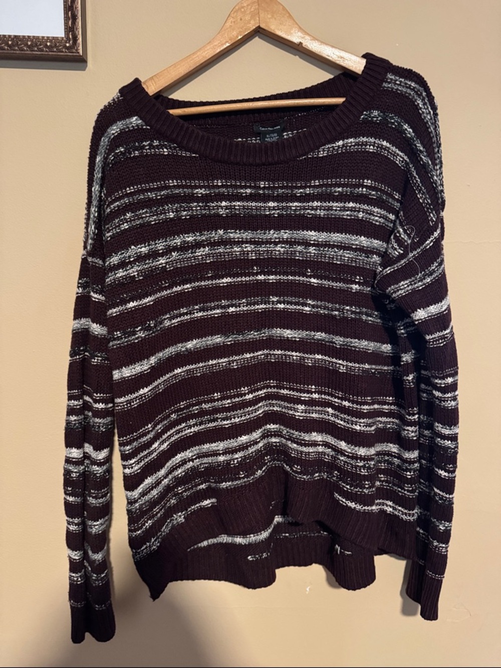 Calvin Klein Jeans Brown and White Striped Crewneck Sweater